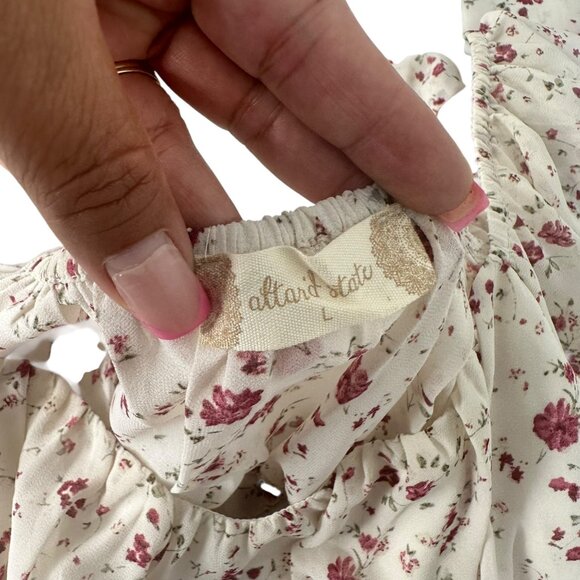 Altard State Women SZ Large Floral Long Sleeve Crop Top Blouse With Back Tie - Picture 3 of 11